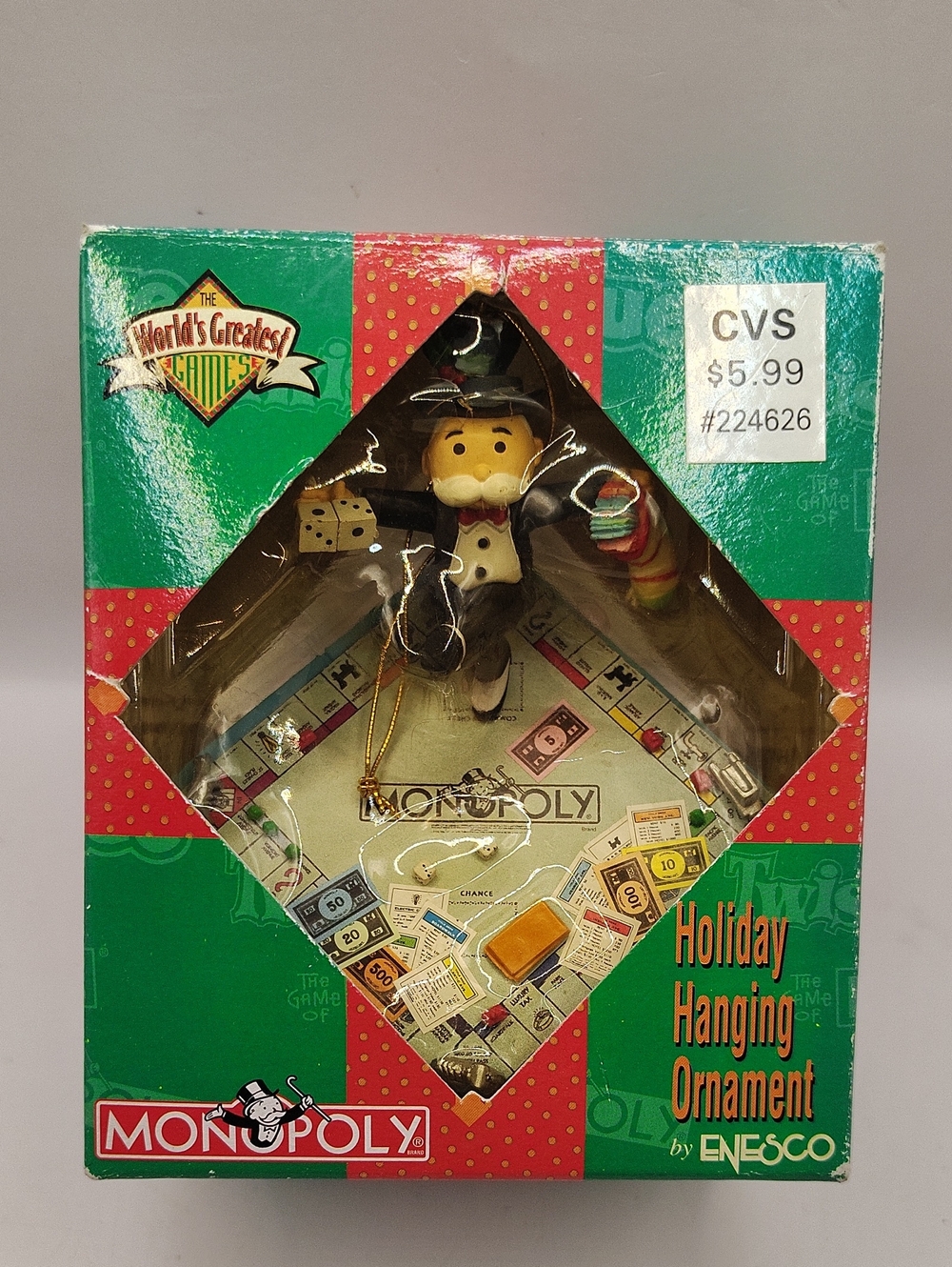 Vintage Enesco "World's Greatest Games" Monopoly Christmas Ornament